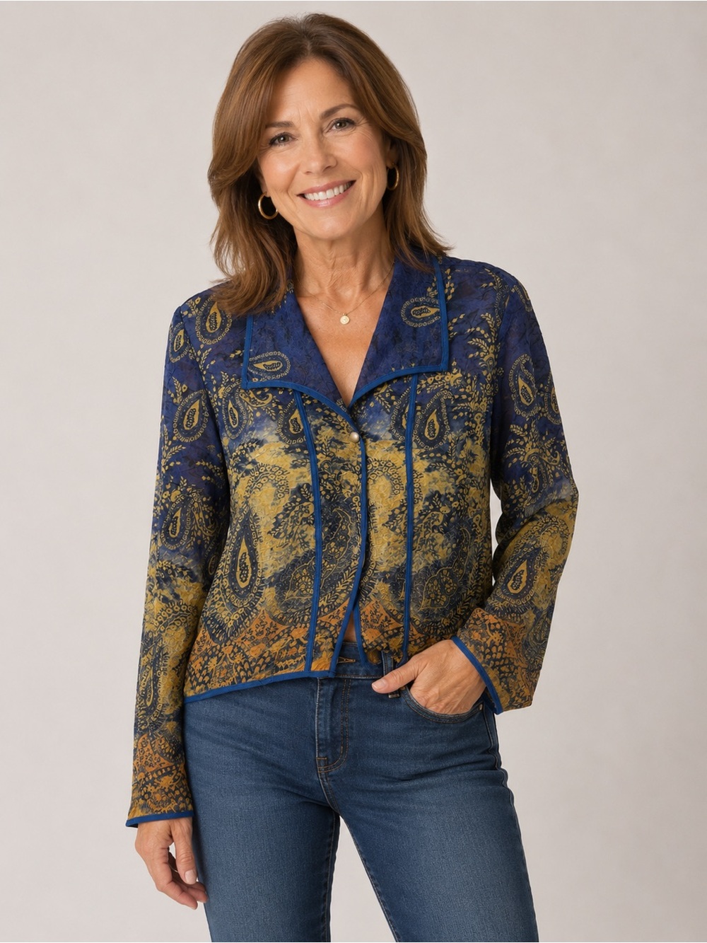 Howard Wolf Vintage USA Blue Gold Paisley Print Jacket Women’s Small